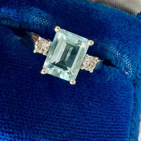❌SOLD❌ Vintage Aquamarine Diamond Ring Solid 14K Gold White Gold Emerald cut - Picture 13 of 17